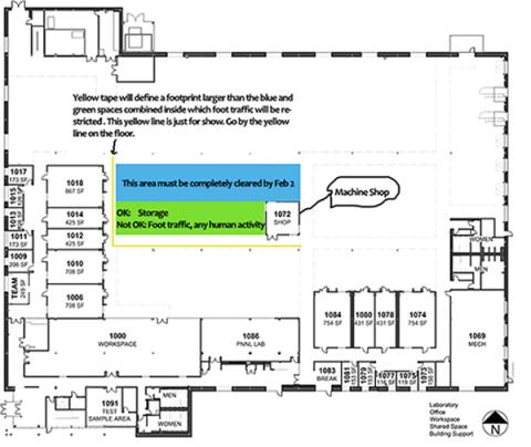 A map of lab equipment and safety equipment.